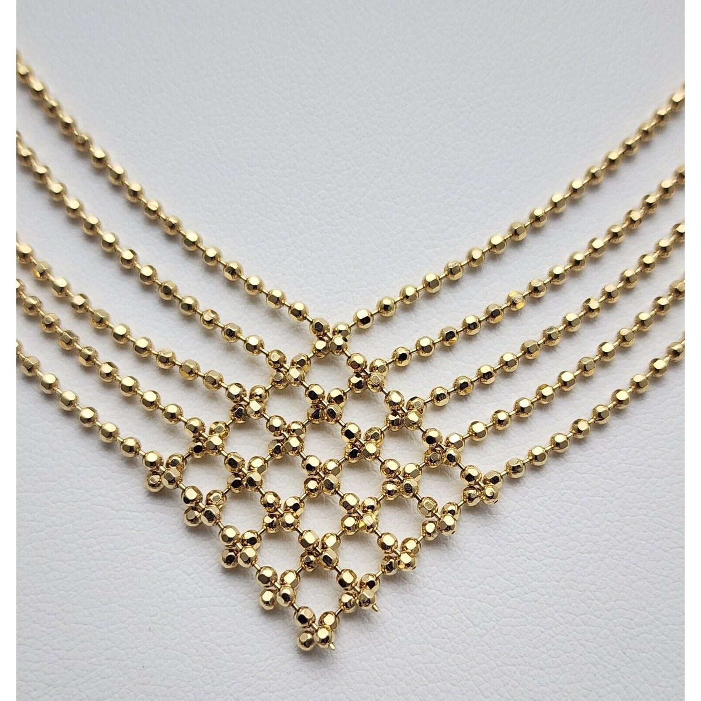 14K Yellow Gold Multi Layered 5 Strands Line Bead Ball Chain Necklace