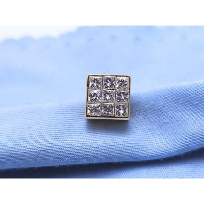Single 14K Yellow Gold Princess Cut Invisible Setting Diamond Stud Earring