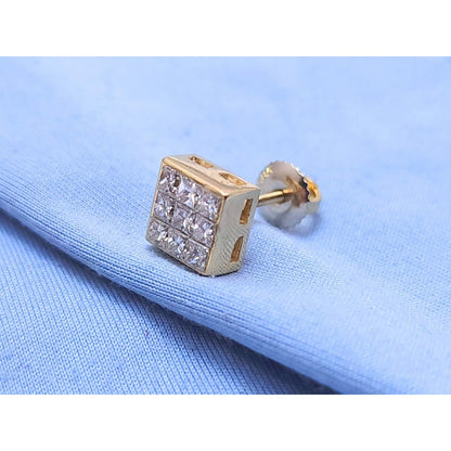 Single 14K Yellow Gold Princess Cut Invisible Setting Diamond Stud Earring