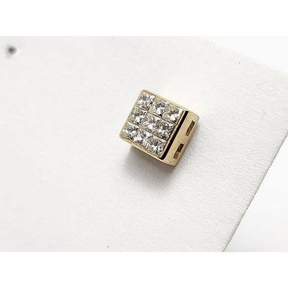 Single 14K Yellow Gold Princess Cut Invisible Setting Diamond Stud Earring