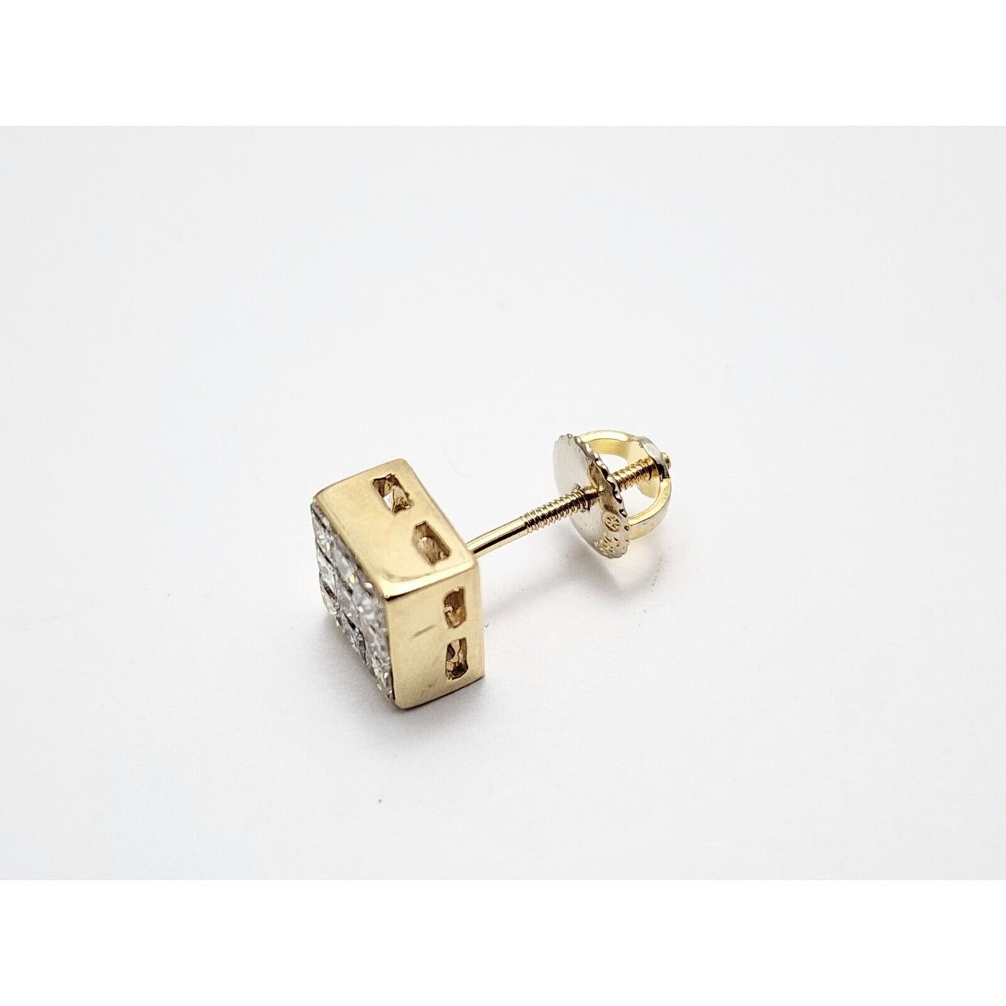 Single 14K Yellow Gold Princess Cut Invisible Setting Diamond Stud Earring