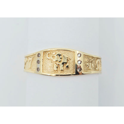 14K Yellow Gold Lucky Symbols CZ Ring