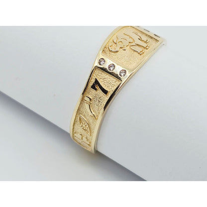 14K Yellow Gold Lucky Symbols CZ Ring
