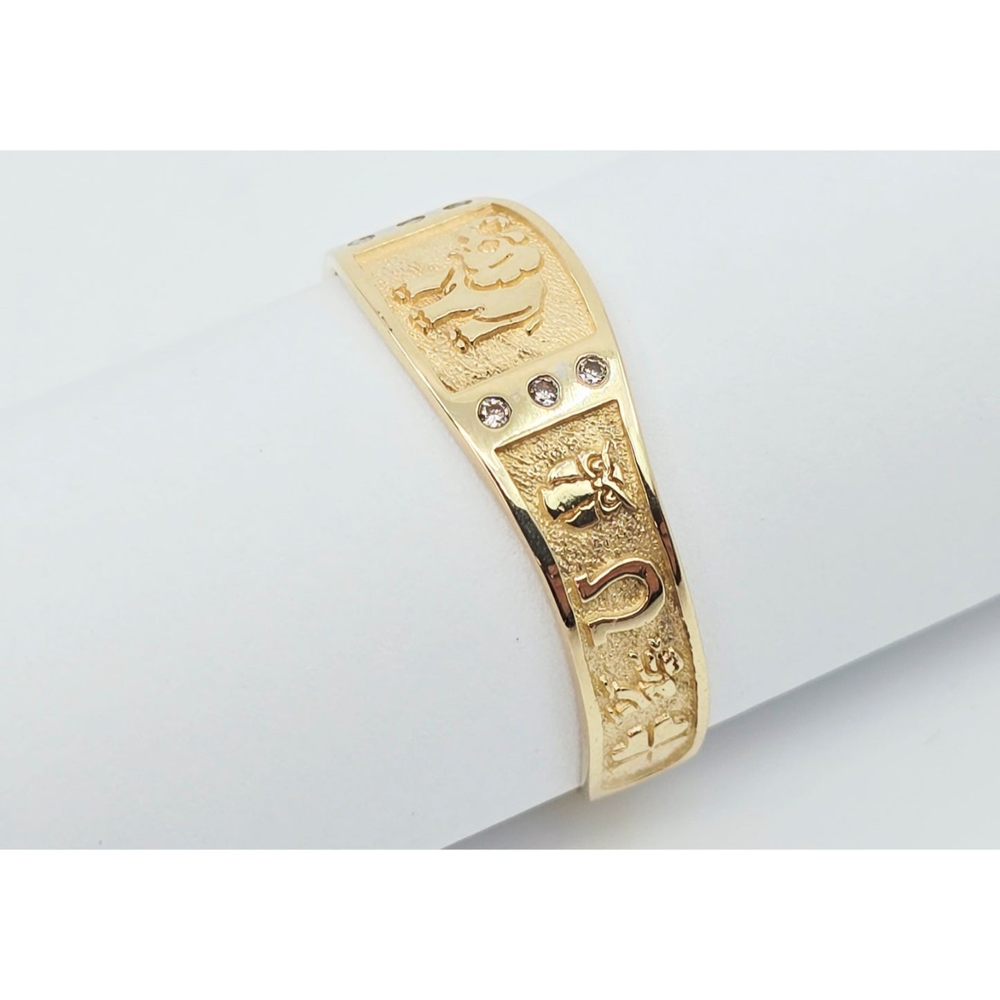 14K Yellow Gold Lucky Symbols CZ Ring