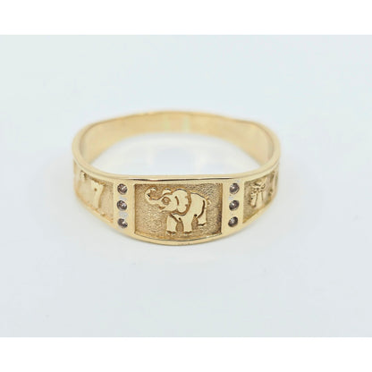 14K Yellow Gold Lucky Symbols CZ Ring