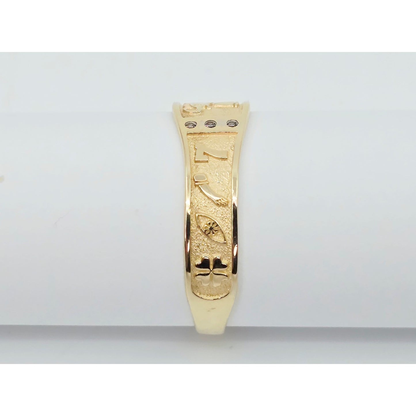 14K Yellow Gold Lucky Symbols CZ Ring