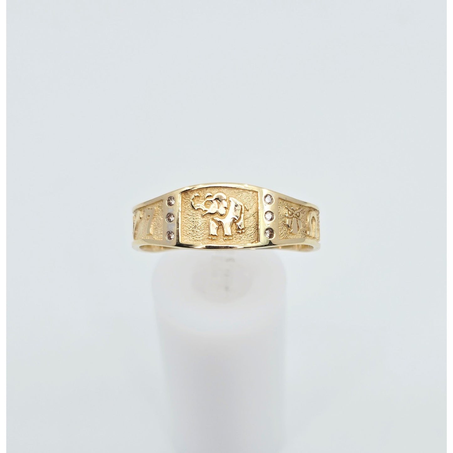 14K Yellow Gold Lucky Symbols CZ Ring