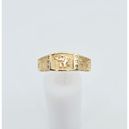 14K Yellow Gold Lucky Symbols CZ Ring
