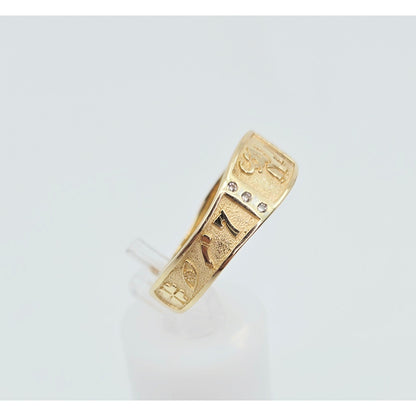 14K Yellow Gold Lucky Symbols CZ Ring
