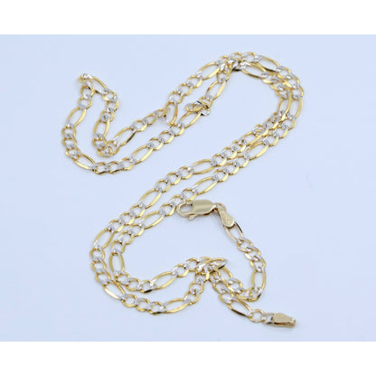 10K Two Tone Gold Diamond Cut Figaro Link Chain Necklace