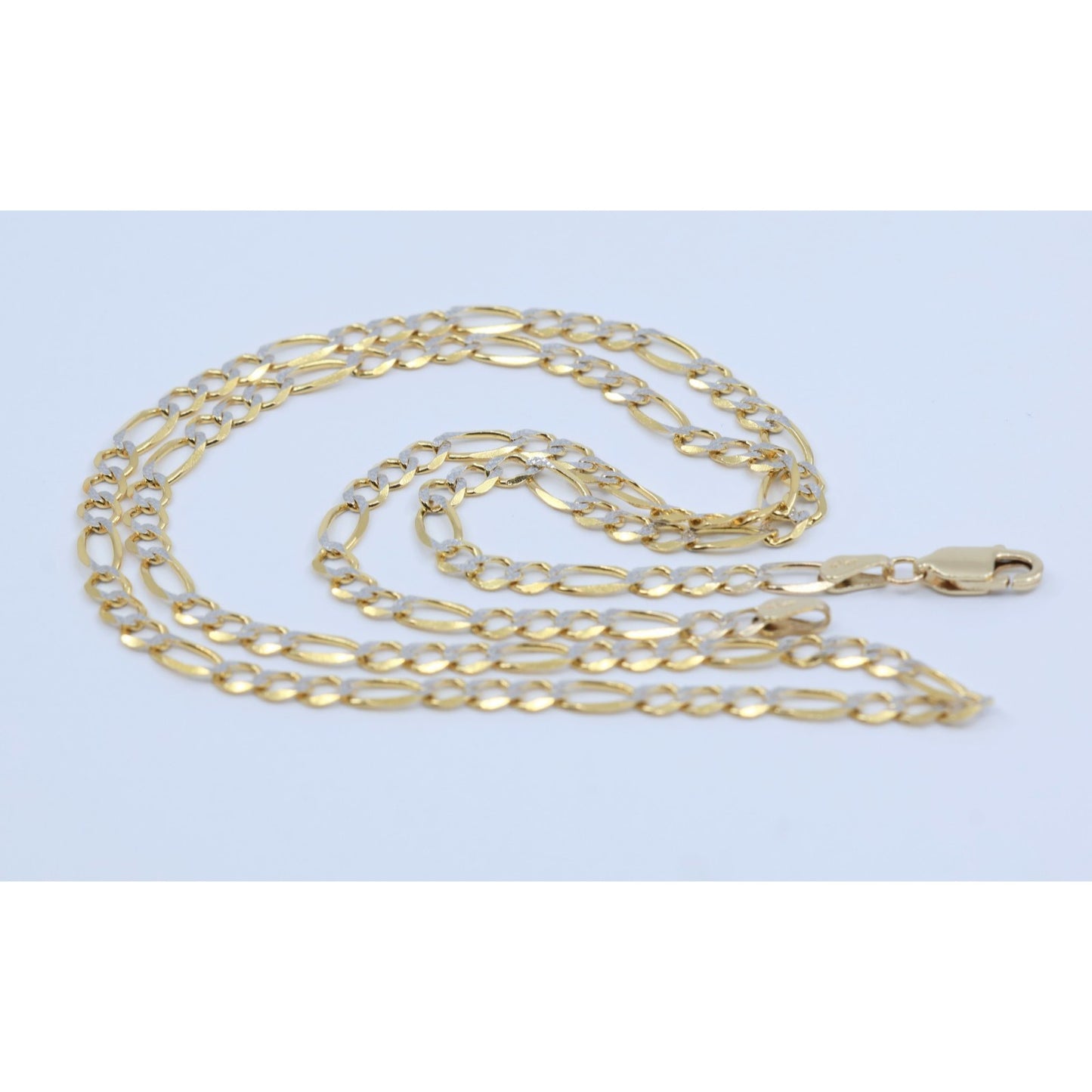 10K Two Tone Gold Diamond Cut Figaro Link Chain Necklace