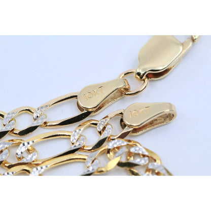 10K Two Tone Gold Diamond Cut Figaro Link Chain Necklace