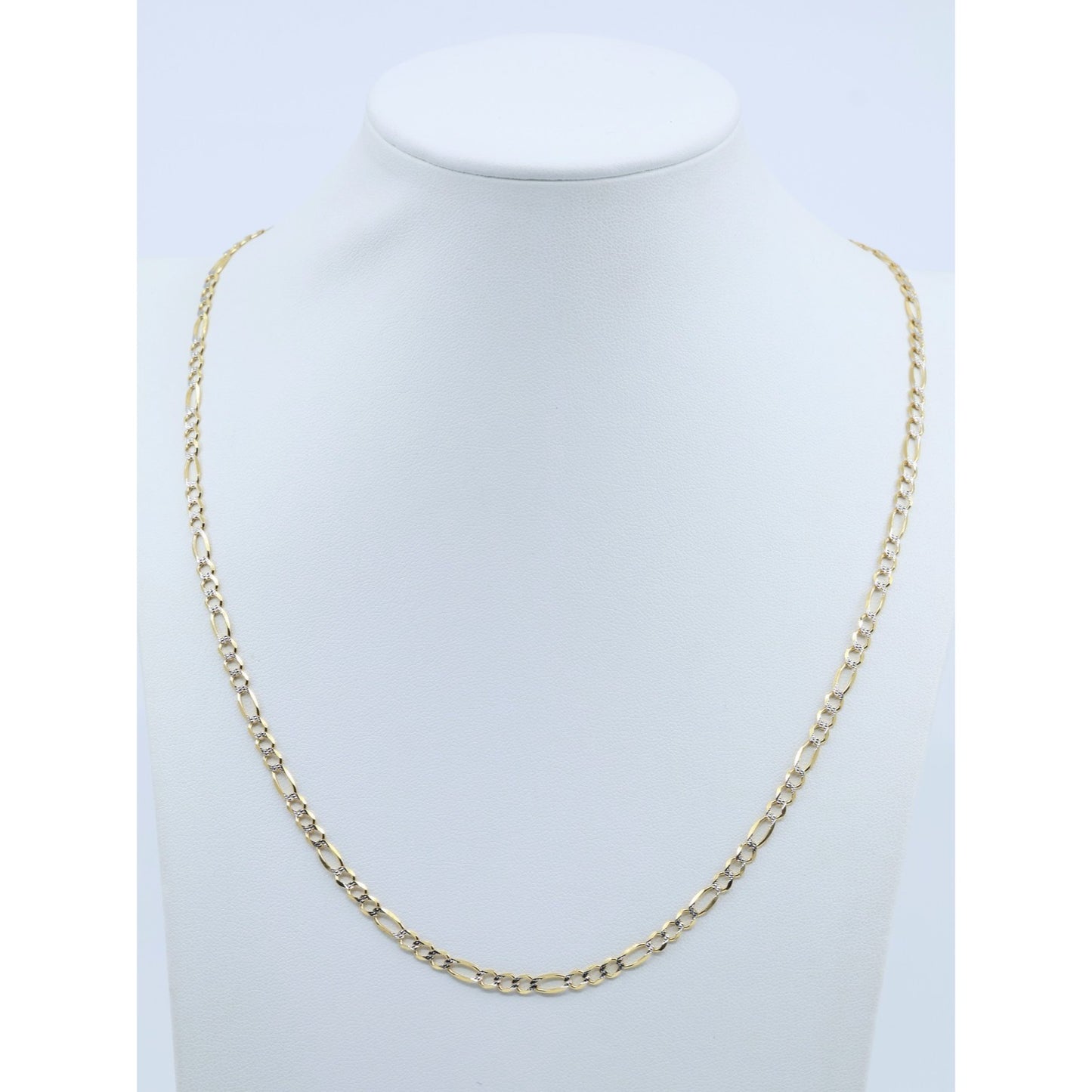 10K Two Tone Gold Diamond Cut Figaro Link Chain Necklace