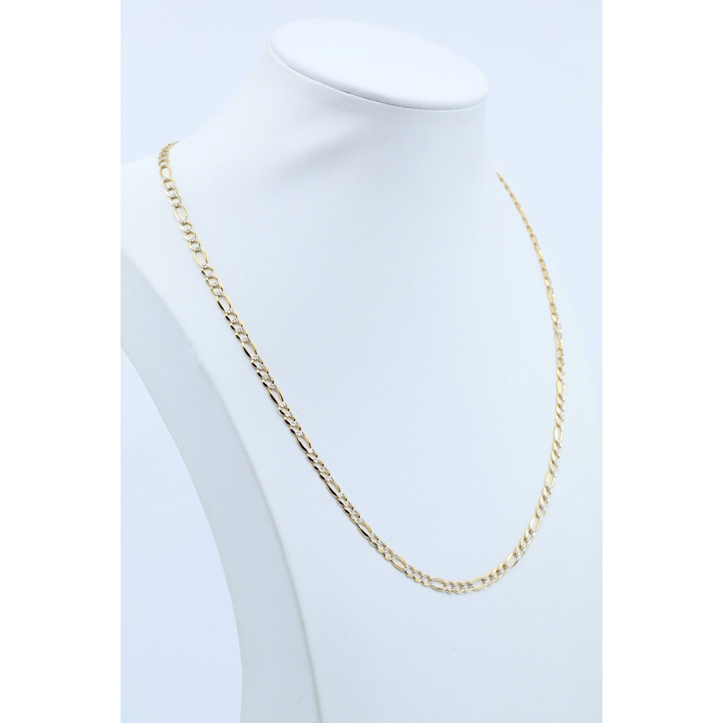 10K Two Tone Gold Diamond Cut Figaro Link Chain Necklace