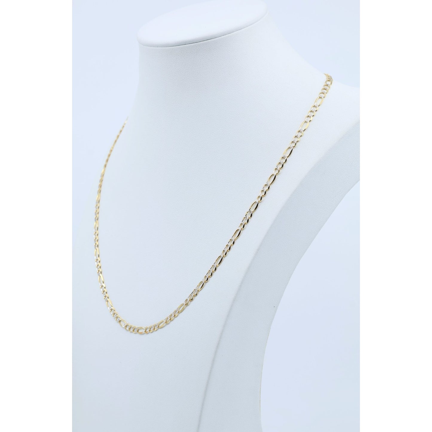 10K Two Tone Gold Diamond Cut Figaro Link Chain Necklace
