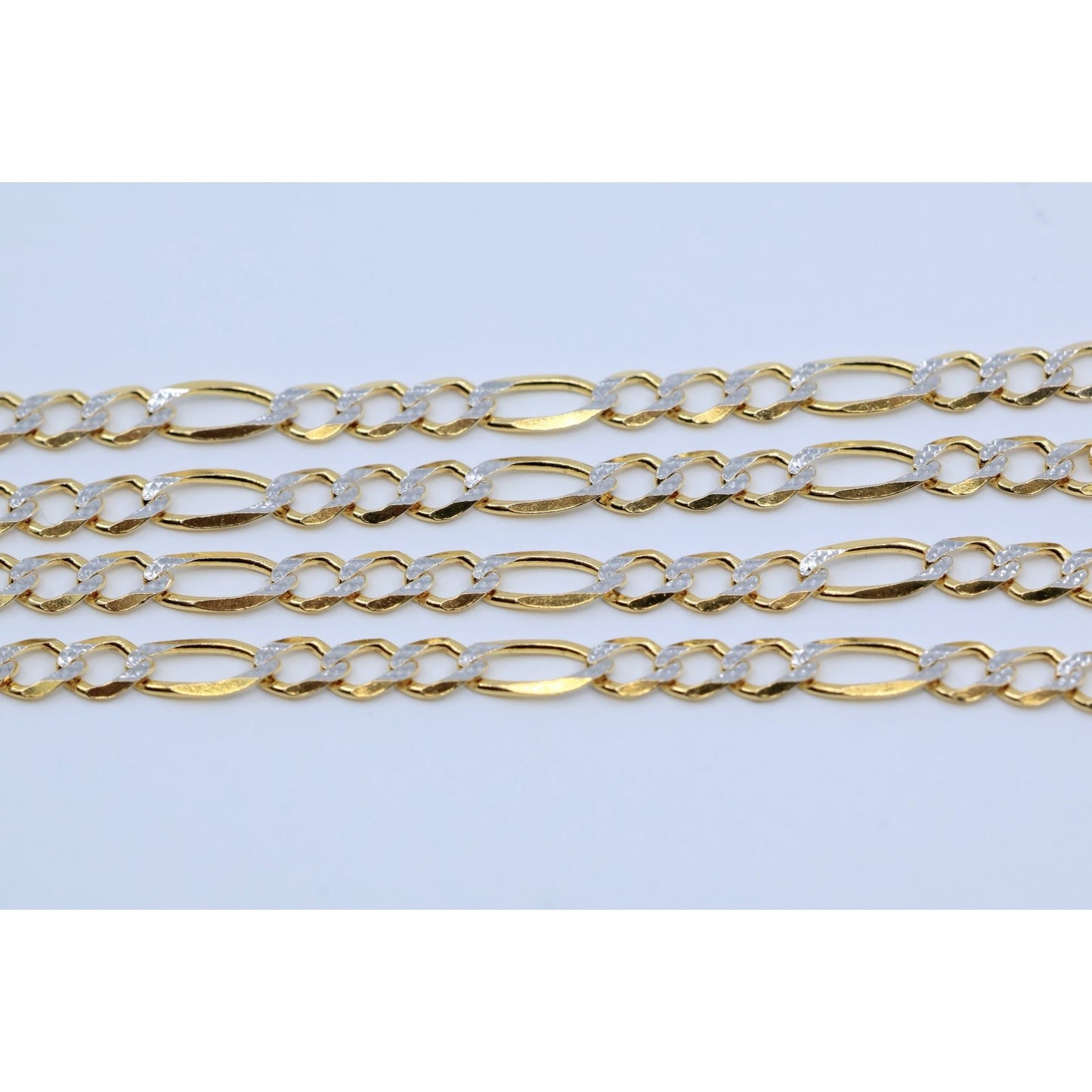 10K Two Tone Gold Diamond Cut Figaro Link Chain Necklace