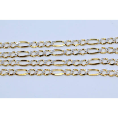 10K Two Tone Gold Diamond Cut Figaro Link Chain Necklace