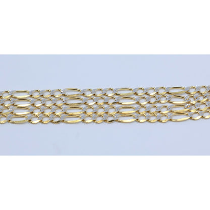 10K Two Tone Gold Diamond Cut Figaro Link Chain Necklace