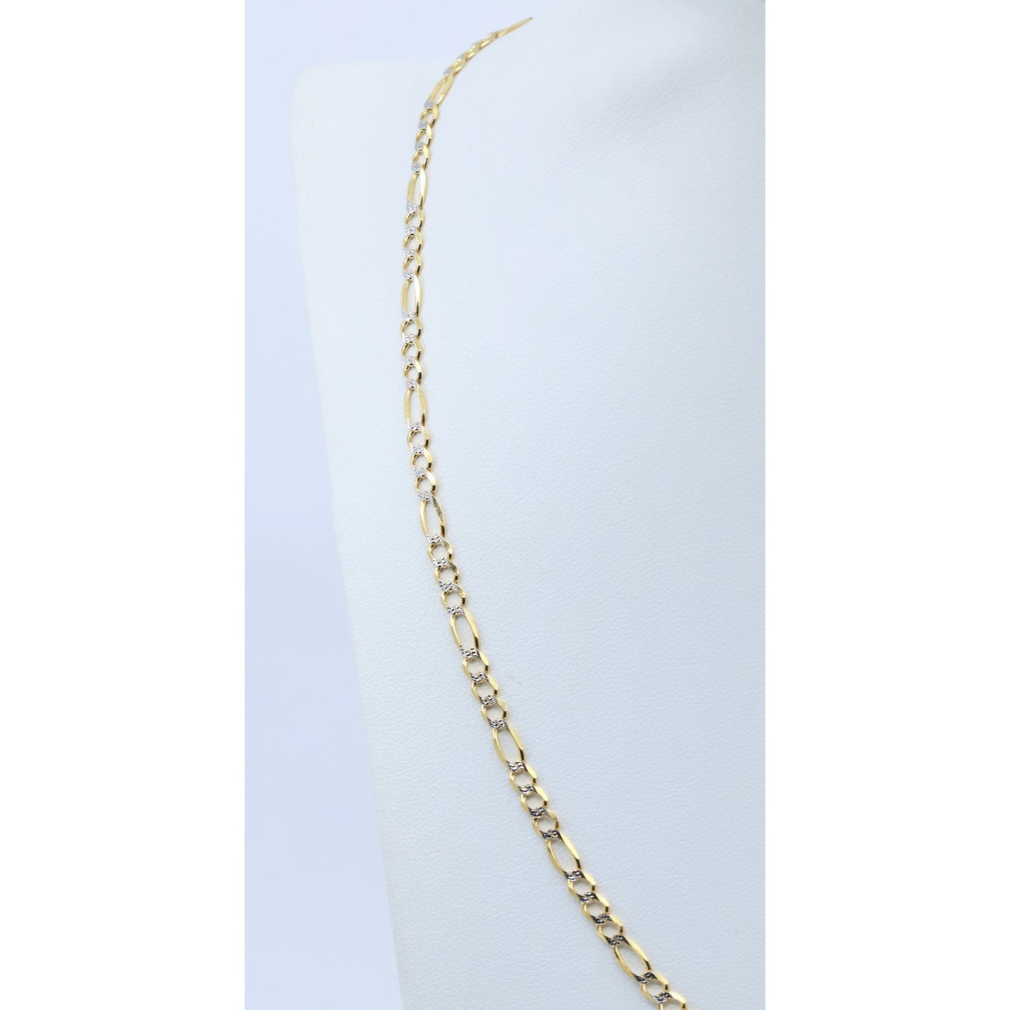 10K Two Tone Gold Diamond Cut Figaro Link Chain Necklace