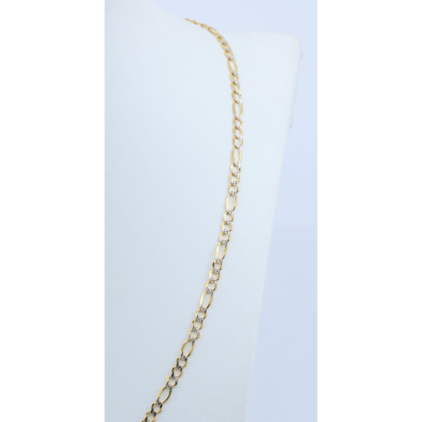 10K Two Tone Gold Diamond Cut Figaro Link Chain Necklace