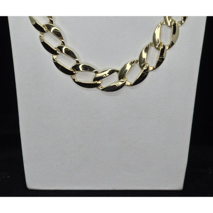 Large 14K Yellow Gold Cuban Link Chain Necklace