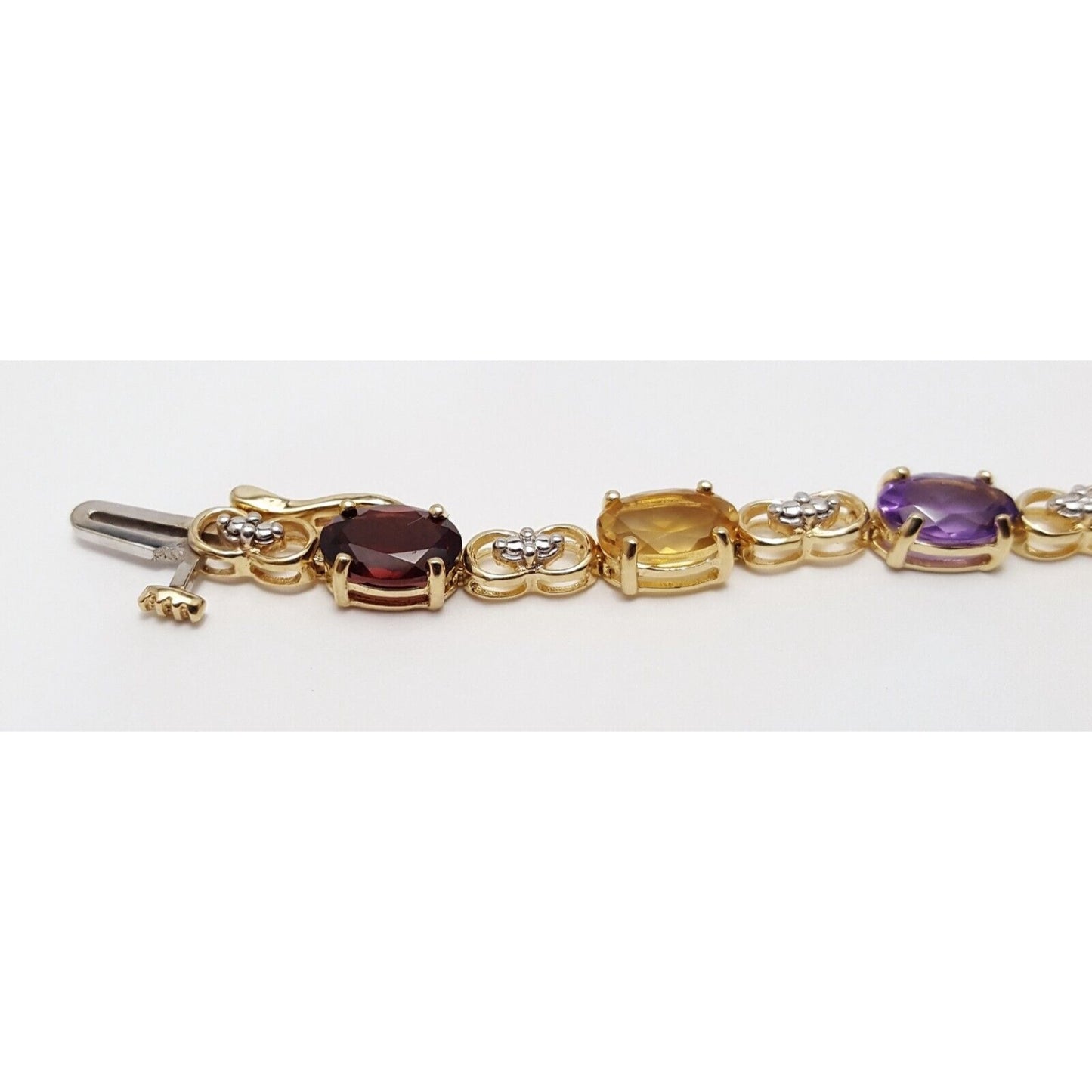 10K Solid Multi Tone Gold Multi Colored Gemstone Tennis Link Bracelet