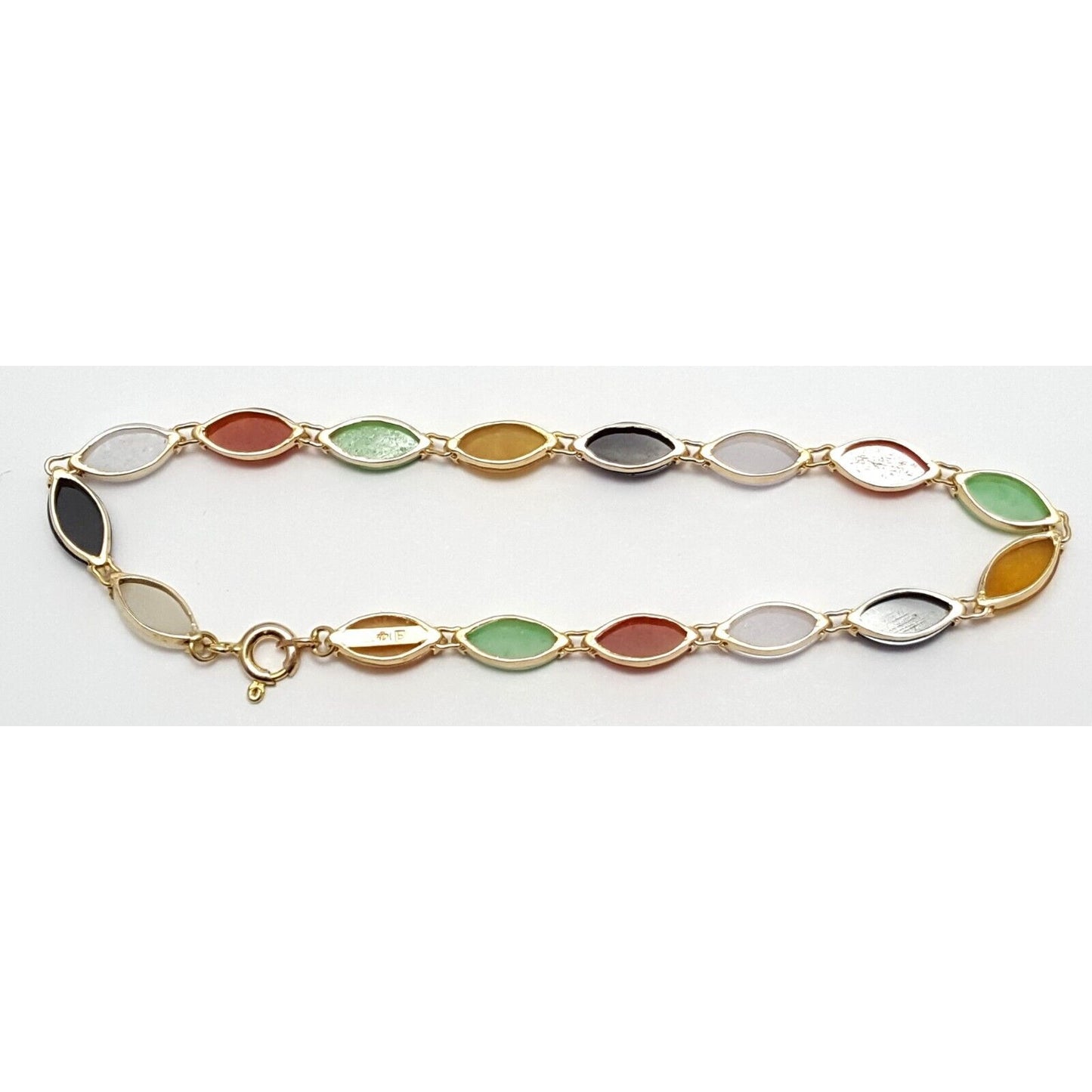 14K Solid Yellow Gold Multi Color Gemstone Link Bracelet