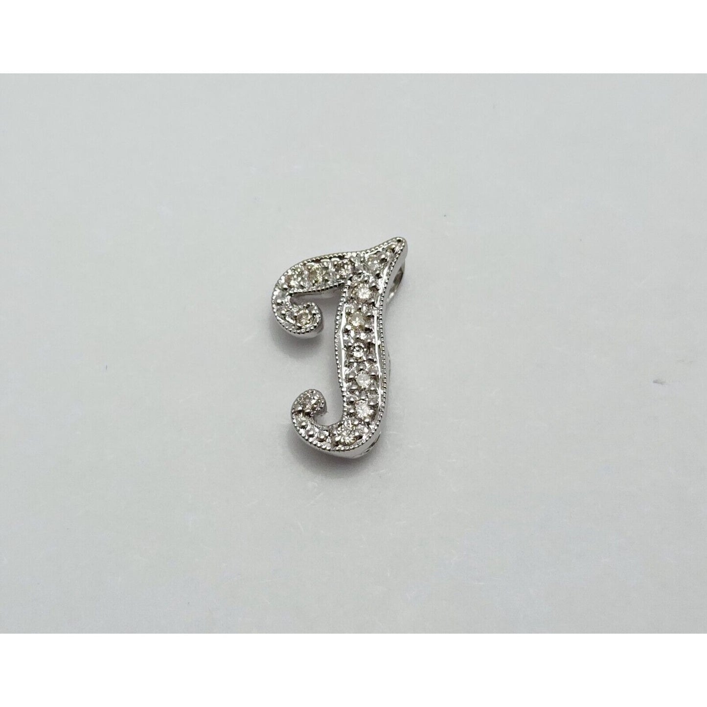 14K White Gold Diamond Initial Letter " J "  Charm Pendant