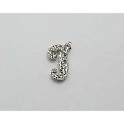 14K White Gold Diamond Initial Letter " J "  Charm Pendant