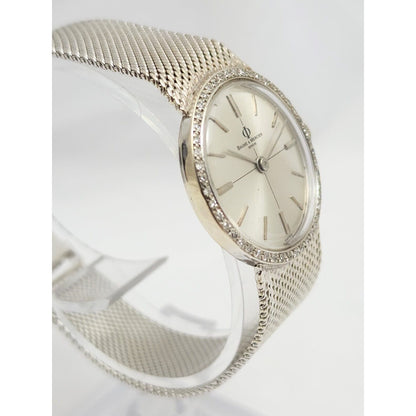 Vintage Baume Mercier 14k White Gold & Diamond Bezel Mesh Ladies Winding Watch