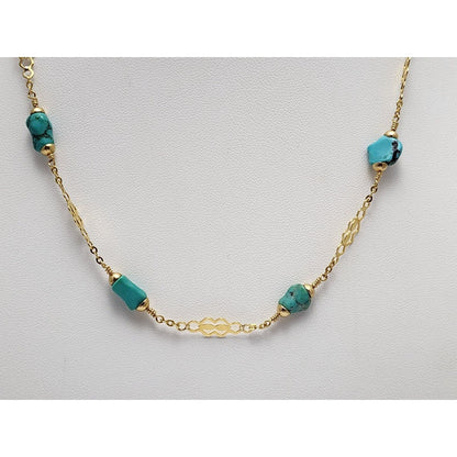 18K Yellow Gold Turquoise Link Chain Necklace