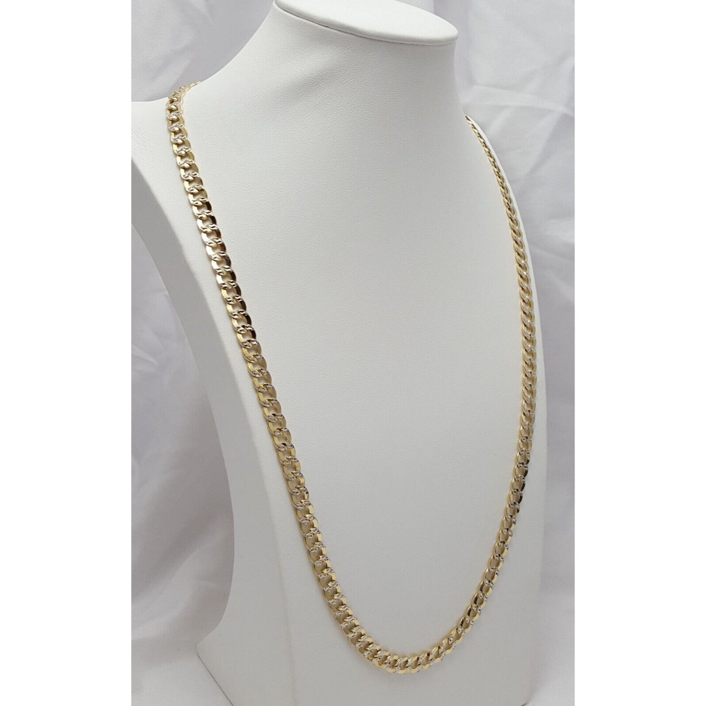 14K Two Tone Gold Diamond Cut Cuban Link Chain Necklace