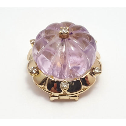 14K Solid Yellow Gold Diamond & Large Amethyst Charm Pendant