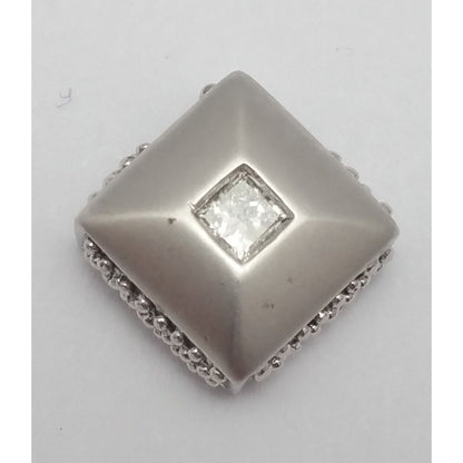 14K Solid White Gold Designer Square Shape Diamond Charm Pendant