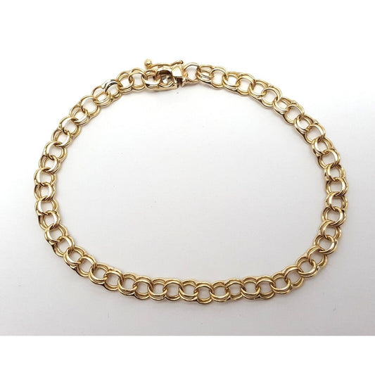 14K Solid Yellow Gold Round Cable Link Bracelet