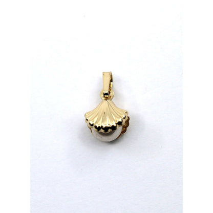14K Yellow Gold Pearl Drop Dangle Sea Shell Clam Charm Pendant