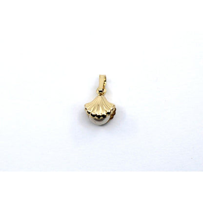 14K Yellow Gold Pearl Drop Dangle Sea Shell Clam Charm Pendant