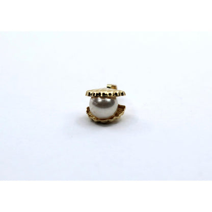 14K Yellow Gold Pearl Drop Dangle Sea Shell Clam Charm Pendant