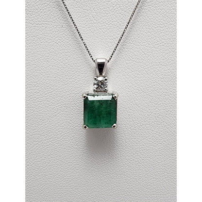 14K White Gold Emerald & Diamond Box Link Chain Necklace