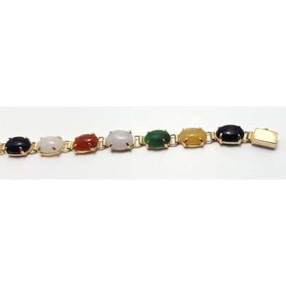 14K Solid Yellow Gold Multi Color Gemstone Tennis Bracelet