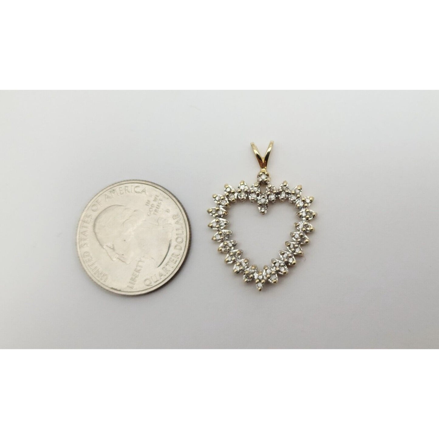 10K Solid Two Tone Gold Diamond Open Heart Charm Pendant