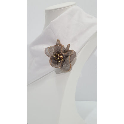 Fraccari Italian 18K Two Tone Gold Mesh Flower Rose Brooch