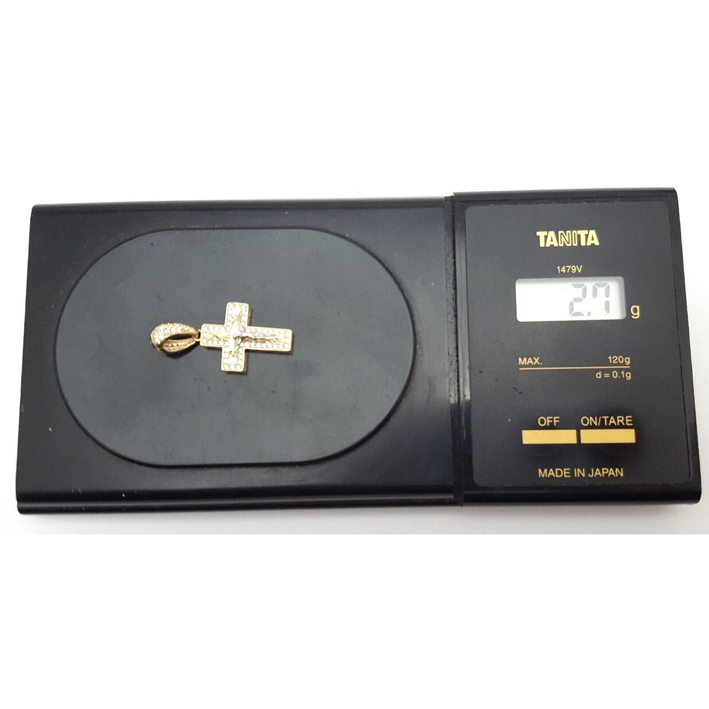 14K Two Tone Gold Religious Jesus Cubic Zirconia Cross Charm Pendant