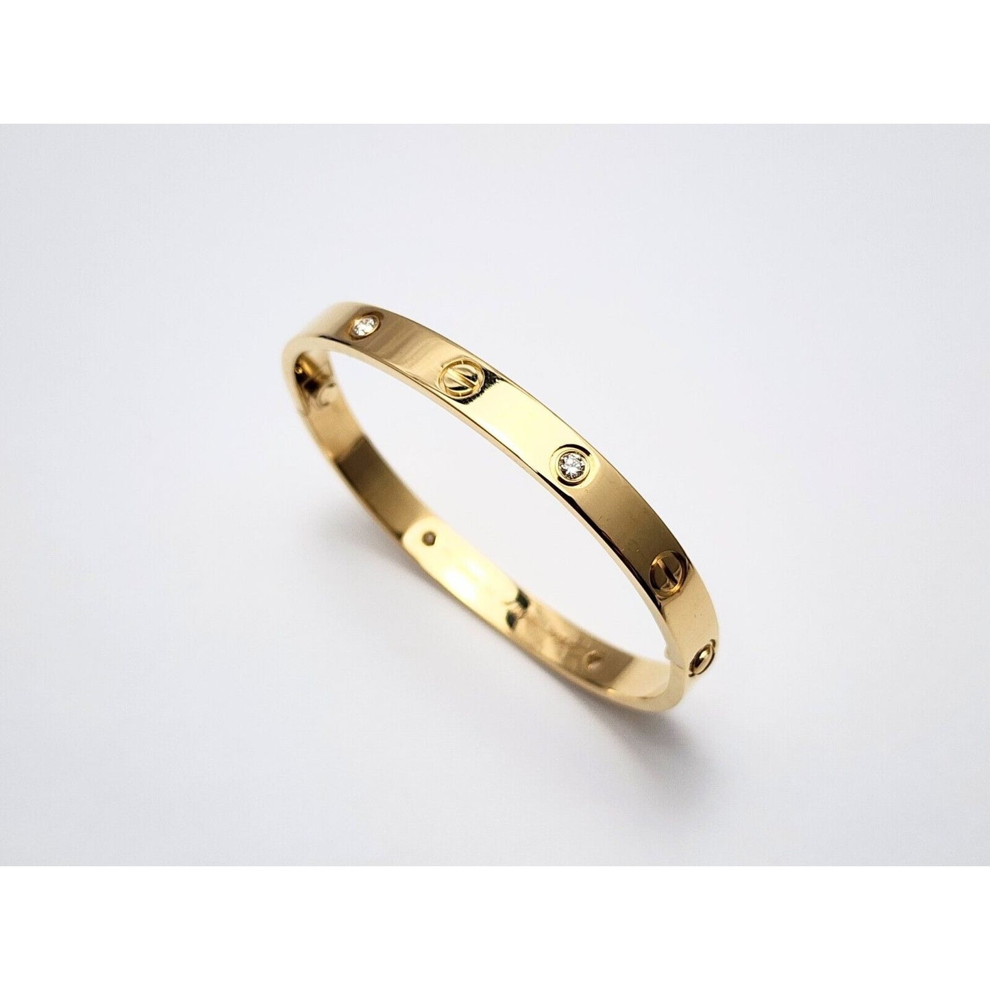 Cartier Classic Love Bracelet 4 Diamonds 18K Yellow Gold Size 17