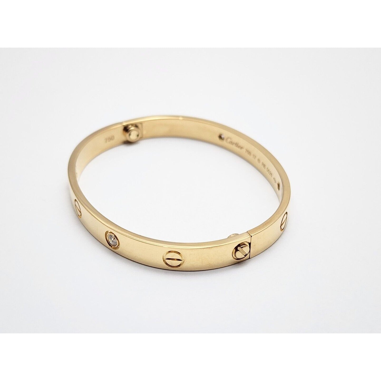 Cartier Classic Love Bracelet 4 Diamonds 18K Yellow Gold Size 17