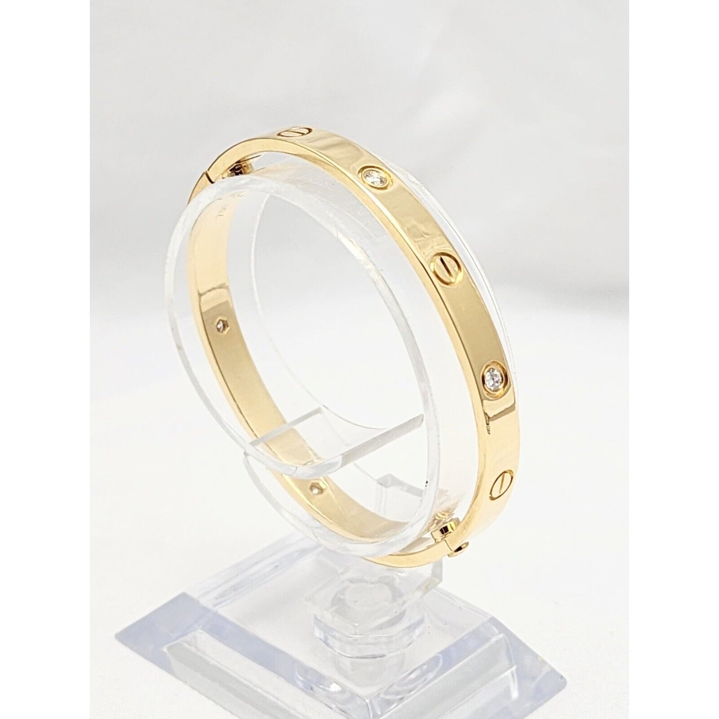 Cartier Classic Love Bracelet 4 Diamonds 18K Yellow Gold Size 17