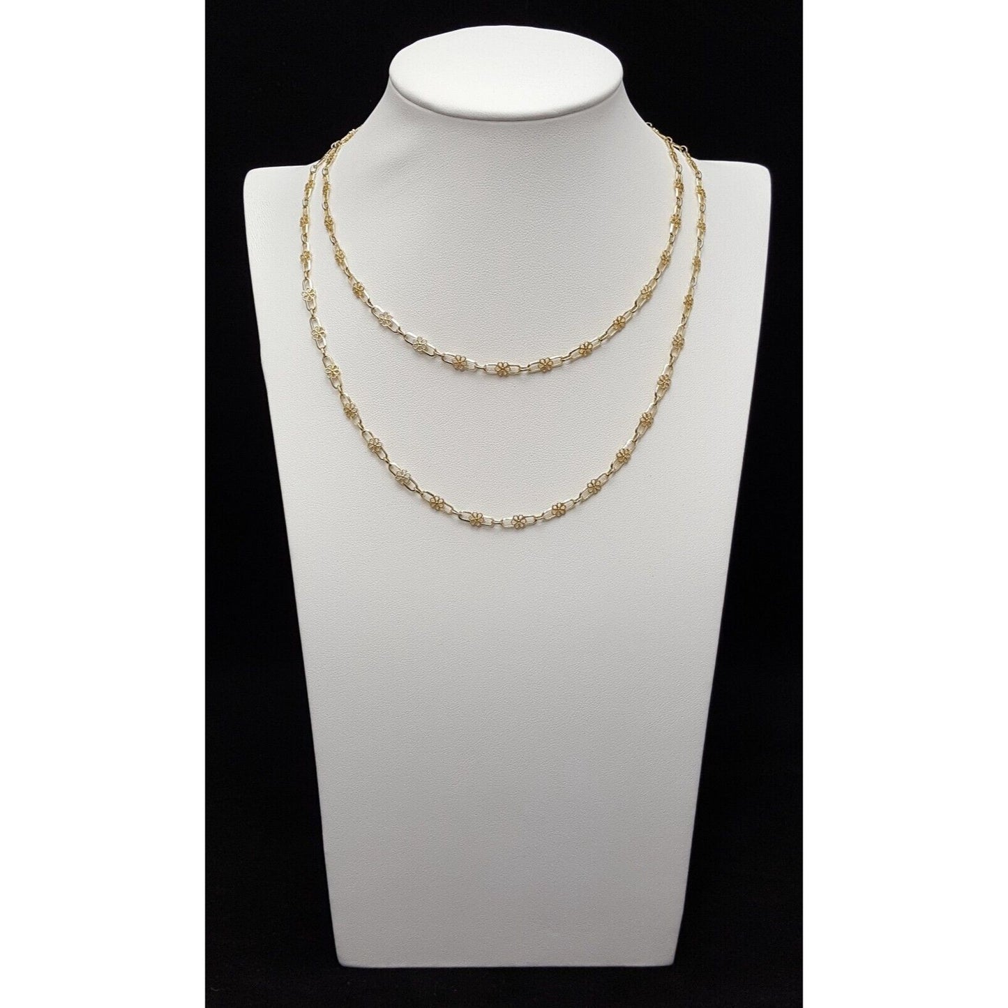 18K Yellow Gold Semper Designer Extra Long Flower Link Chain Necklace