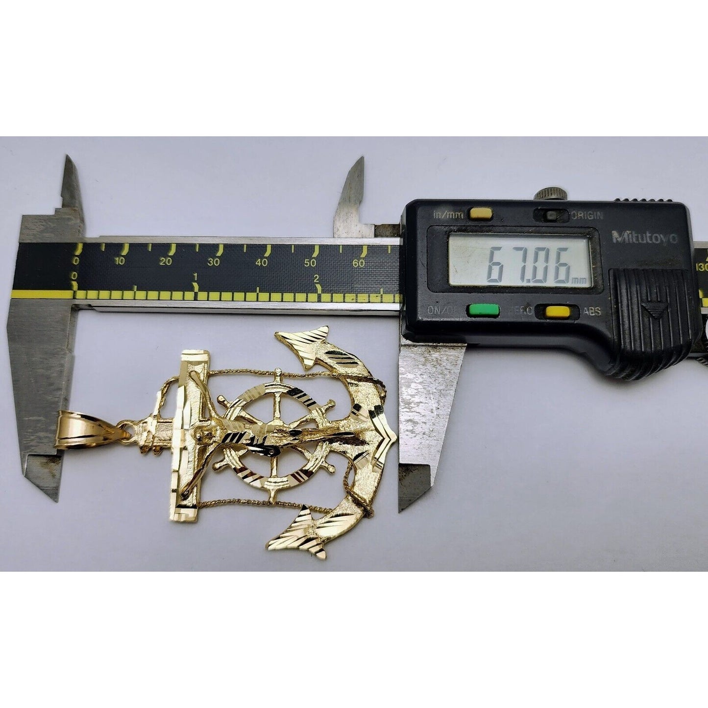 14K Yellow Gold Religious Jesus on Anchor Cross Charm Pendant