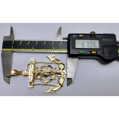 14K Yellow Gold Religious Jesus on Anchor Cross Charm Pendant