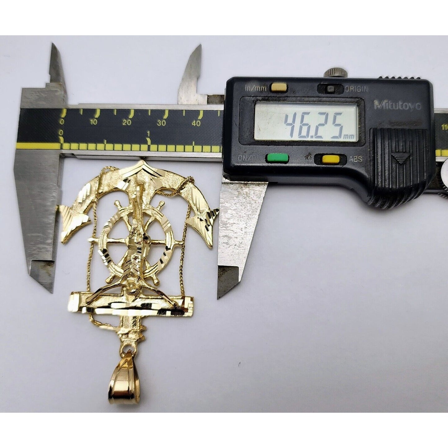 14K Yellow Gold Religious Jesus on Anchor Cross Charm Pendant